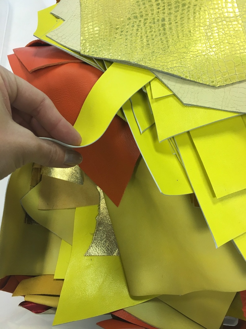 YELLOW and ORANGE scraps Off Cut Mix Real leather scrap packs DIY remnant pieces Genuine leather scrap pack for earring and handcrafting