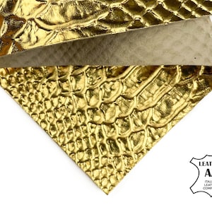 Lámina de serpiente dorada // Retales para manualidades DIY de 6x6 / 8x10 / 12x12 / 12x18 / 18x24 // Estampado animal texturizado // Materiales para aretes // Cuero auténtico 1042