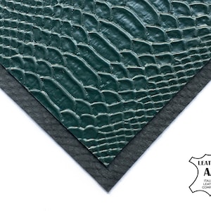 Feuille de peau de serpent en cuir d'agneau véritable vert 6x6 / 8x10 / 12x12 / 12x18 / 18x24 Véritable gaufrage d'animaux sauvages PONDEROSA SNAKE 855, 2oz/0.8mm