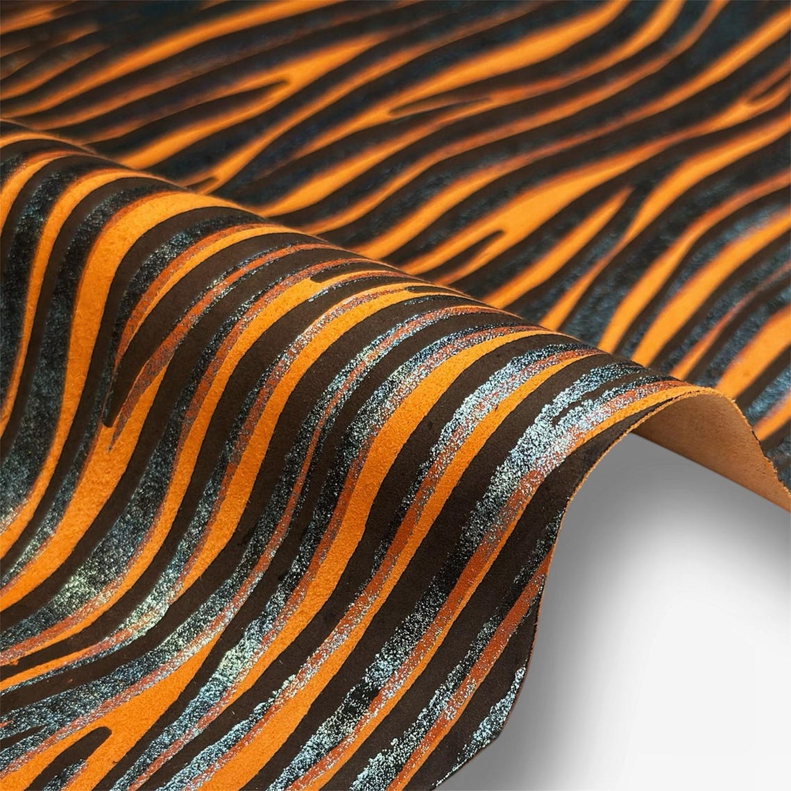 Shiny Zebra Ropets Shiny Orange Suede Lambskin With Silver and Black Zebra Print 4 Sqft ...