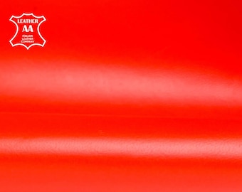 Piezas de piel de cordero de color rojo anaranjado brillante, 5-7 pies cuadrados, auténtica piel de cordero italiana para manualidades, rojo amapola brillante, 1418, 0,8 mm/2 oz