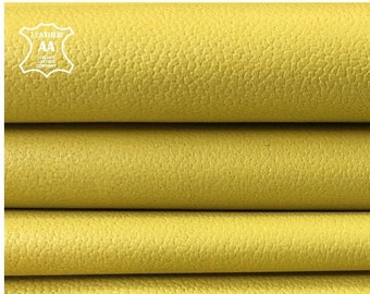 Yellow Pebbled Leather // Textured leather pieces //Genuine Leather material //Pastel Yellow Leather fabric //YELLOW CREAM 844, 2.25oz/0.9mm