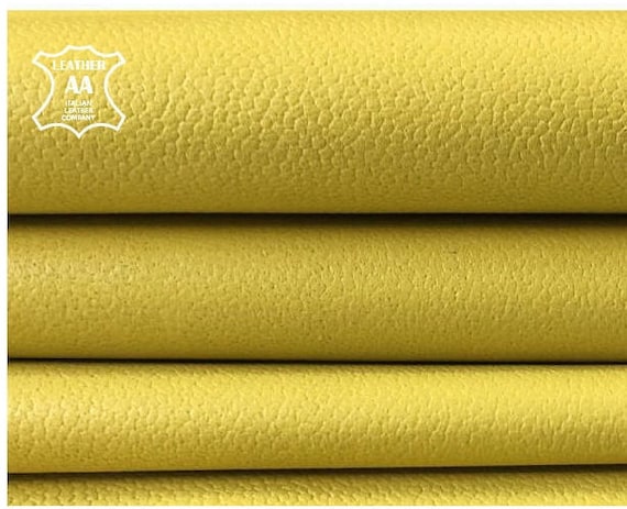 Yellow Pebbled Leather // Textured Leather Pieces //genuine Leather Material  //pastel Yellow Leather Fabric //YELLOW CREAM 844, 2.25oz/0.9mm 