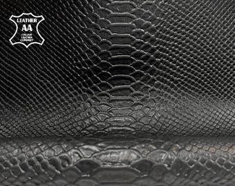 BLACK snake leather // Genuine Leather //Natural leather for handcrafting// Embossed leather pieces// 4 - 7 sqft //BLACK SNAKE, 598, 0.8mm