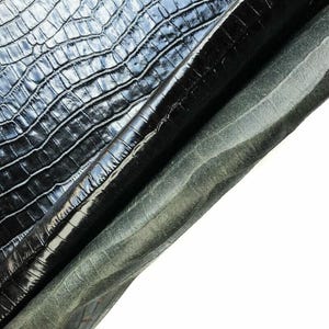 Shiny Black Crocodile // Genuine Black Leather Mixed With Green Hue // Crocodile Print Hides // Pirate Black Crocodile 918 0.8mm / 2 oz image 5
