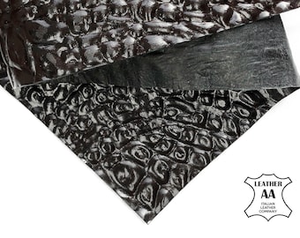 Piel de cocodrilo // Marrón oscuro // Láminas de cuero italiano genuino // Elige tu talla // Piezas de cocodrilo para manualidades, 1,75 oz/0,7 mm