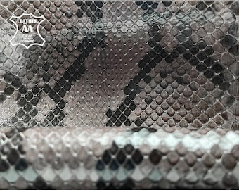 Python Leather Sheets | Snake Hide | Choose Your Size | Gray with Black Python Leather 0.7mm/1.75oz NATURAL PYTHON 1072