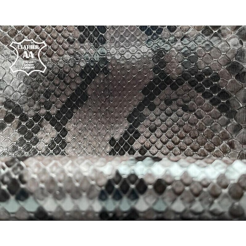 Python Leather Sheets | Snake Hide | Choose Your Size | Gray with Black Python Leather 0.7mm/1.75oz NATURAL PYTHON 1072 image 1