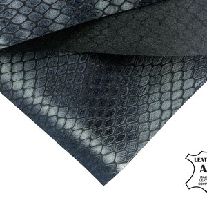 Dark BLUE Sheet Snake Print Leather 6x6 / 8x10 / 12x12 / 12x18 / 18x24 Calf Embossed Scrap Pieces Real Print 2.75oz/.1mm INDIAN SNAKE 715