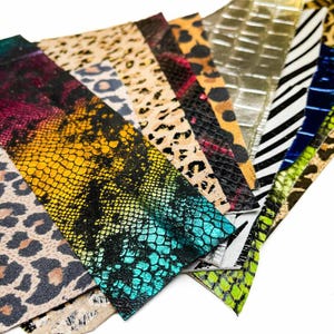 Piel con estampado animal // Retales sorpresa // Mezcla de muestras precortadas para bricolaje de todos los tamaños // Diferentes estampados animales en piel // Pequeños accesorios