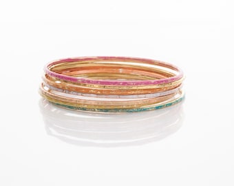 Patinaed Brass Bangles - Multi Colour - Set of 7