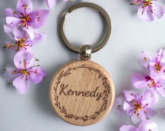 Wooden Personalized Name Keychain, Laser Engraved Name Keychain, Keychains