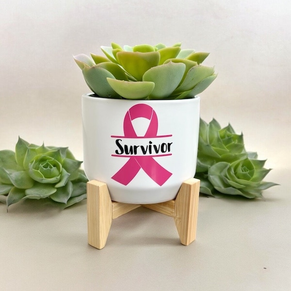 Small Breast Cancer Survivor Planter, Survivor Gift, Ceramic Planter, Awareness Gifts, Cancer Gift, Breast Cancer Awareness Gifts, Survivor