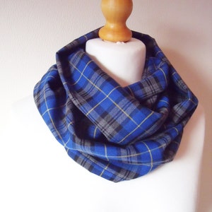 Tartan Scarf. lovely soft Blue, Black & Grey Tartan plaid infinity or straight scarf handmade perfect unisex gift, Wool effect, machine wash image 1