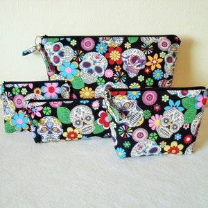 Sugar Skulls Pouch Set Toiletries Wash Bag, Makeup Cosmetic, Coin Purse ...