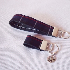 TARTAN Key Fob / Wrist strap key ring in Mackenzie like Tartan / plaid fabric Wrist strap / Keychain gift Handmade in Scotland