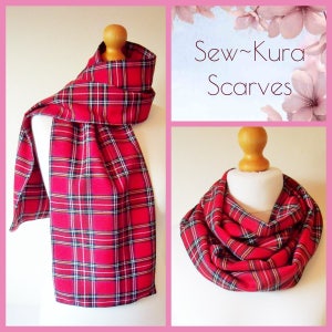 Tartan Scarf.  lovely soft Royal Stewart Tartan plaid fabric oblong or infinity scarf handmade perfect unisex gift Wool effect machine wash