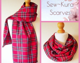 Tartan Scarf.  lovely soft Royal Stewart Tartan plaid fabric oblong or infinity scarf handmade perfect unisex gift Wool effect machine wash