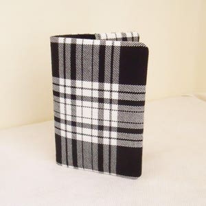 Tartan Passport Cover / holder in Black and White Tartan / Plaid Fabric -  Wool like Polyviscose fabric - Handmade in Scotland