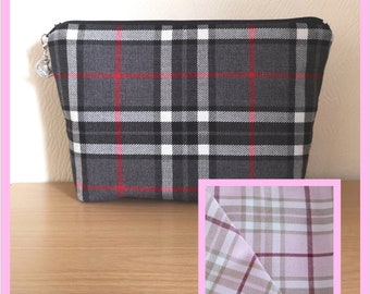 Tartan Cosmetic Bag plaid Zip Pouch, Make-up bag Grey or Baby Pink Thompson Tartan plaid handmade in Scotland Gift for her machine washable