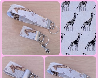 Giraffe Keyfob / Wrist fob key chain in two fabric options Cotton Linen fabric Fabric Key Fob / Wrist-let / Keychain Handmade floral fob