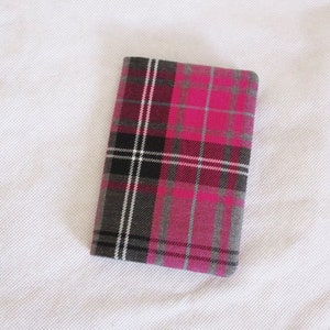 Pink Tartan Passport Cover / holder in Pink Grey Black Wool like Tartan Plaid / Fabric girly travel gift for her - Handmade in Scotland