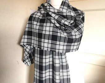 Large Tartan Scarf / wrap soft plaid fringed blanket scarf in Menzies Handmade unisex gift, lightweight, Wool effect, single thickness