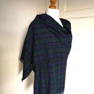 Large Tartan Scarf / wrap soft plaid fringed blanket scarf in Black Watch Handmade unisex gift, lightweight, single thickness