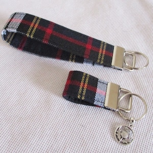 Tartan Keyfob / Wrist strap / Keyring in Navy Stewart Wool like Tartan / Plaid fabric Key Fob / Wrist-let / Keychain Handmade in Scotland