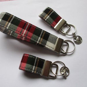 Tartan Keyfob / Wrist strap / Keyring in Stewart Tartan / Plaid Wool like fabric Key Fob / Wrist-let / Keychain Handmade in Scotland