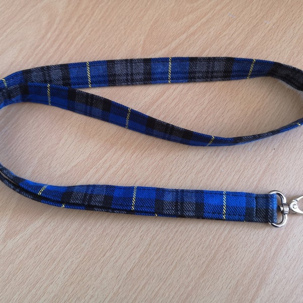 TARTAN fabric Lanyard in Blue Grey Tartan / plaid fabric, ID badge pass holder stocking filler gift Handmade in Scotland