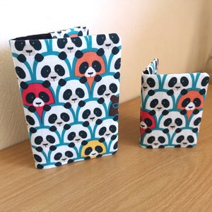 Cartão de crédito / cartão de visita / porta-passaporte Pandas Cotton multicolorido, laranja, amarelo, preto, branco e vermelho, panda feito à mão na Escócia
