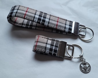 Tartan Keyfob / Wristlet /Keyring in Caramel Thompson, Beige Red White & Black Tartan / Plaid Fabric Key Fob / Keychain Handmade in Scotland