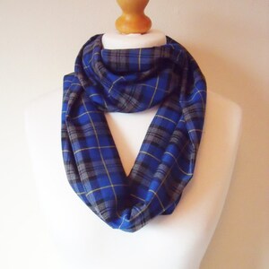 Tartan Scarf. lovely soft Blue, Black & Grey Tartan plaid infinity or straight scarf handmade perfect unisex gift, Wool effect, machine wash image 2