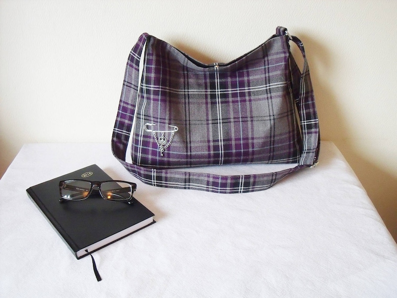 Purple & Grey Tartan Messenger / Slouchy Bag Cross body Etsy