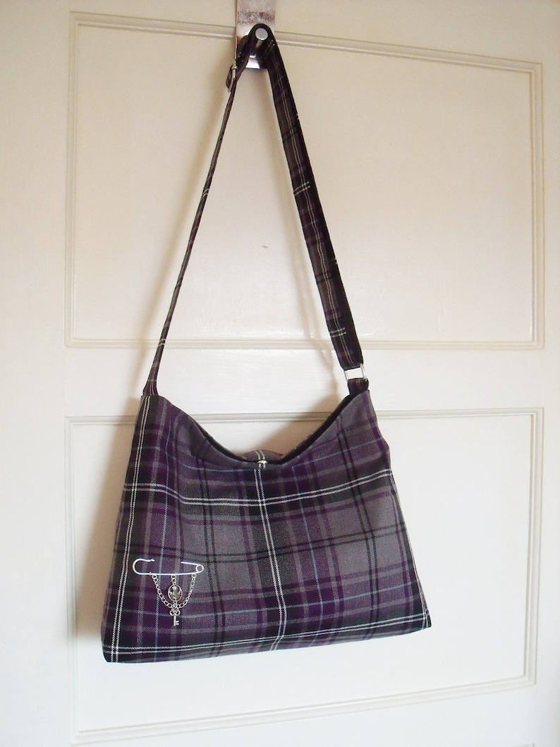 Purple & Grey Tartan Messenger / Slouchy Bag Cross body Etsy