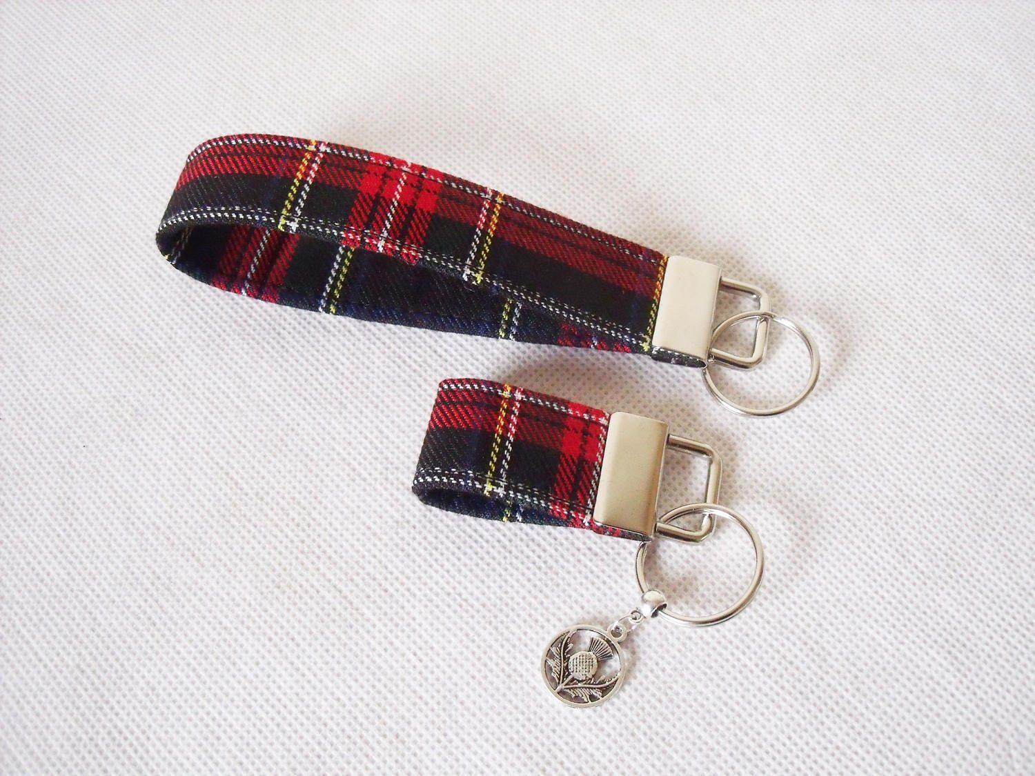 Tartan Keyfob / Wrist strap / Keyring in Black Stewart Wool Etsy