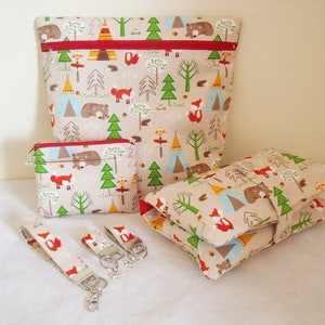 Monedero para pañales, bolsa y monedero para cambio de bebé, conjunto de zorro, oso, pájaro, animales del bosque, conjunto para madre y bebé, correa desmontable, regalo para baby shower