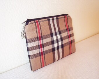 Tartan Coin Purse / Tartan Pouch / Zip Purse Caramel