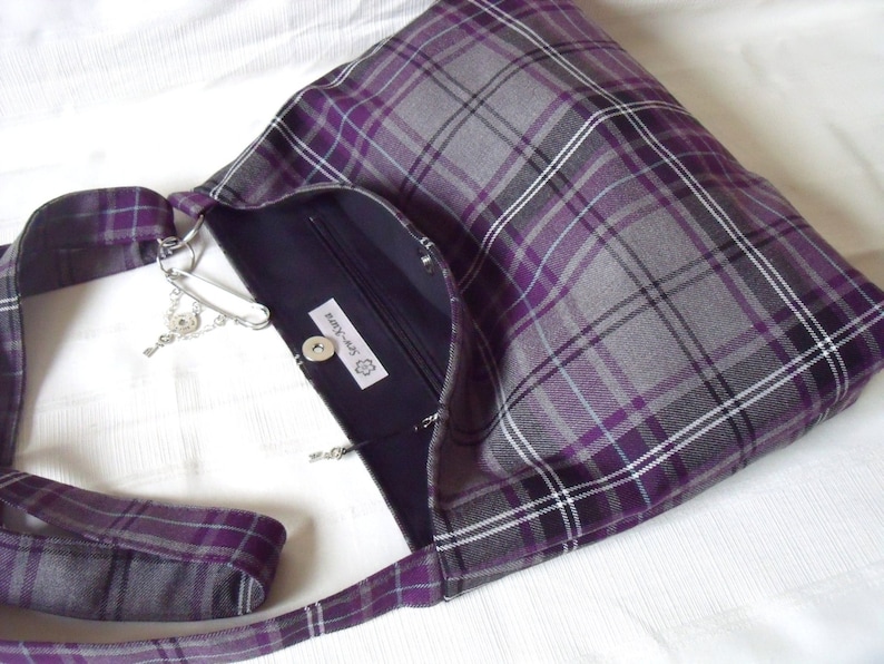Purple & Grey Tartan Messenger / Slouchy Bag Cross body Etsy