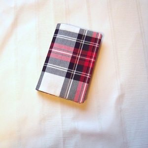 Tartan Passport Cover / holder, Stewart Dress Tartan / Plaid Fabric in Cream Red Green Black -  Wool like Polyviscose - Handmade in Scotland