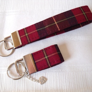 Tartan Keyfob / Wrist strap /Keyring in Burgundy, Brown & Black Tartan / Plaid fabric Key Fob / Wrist-let / Keychain Handmade in Scotland