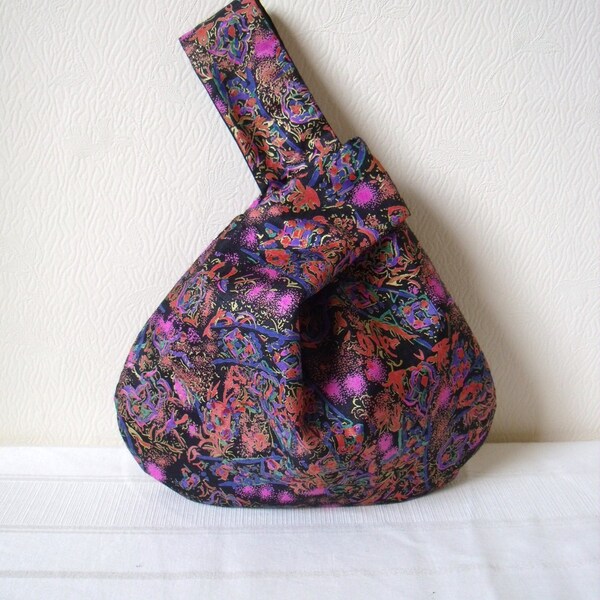 BEST SELLER ! Sac japonais en noeud soie Thai / aumônière, tissu en soie Thai brut Vintage sac de soirée édition limitée, noir bleu or rose à la main