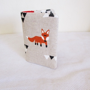 Porte-cartes renards, beige orange et lin coton noir porte-cartes de crédit / porte-cartes de visite fait main en Ecosse
