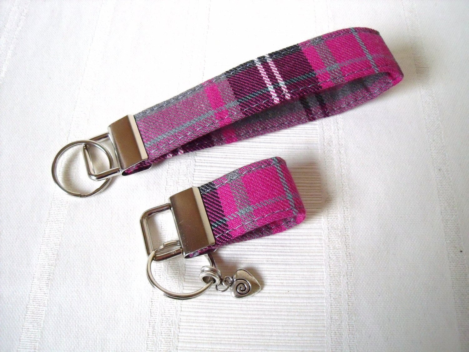TARTAN Key Fob / Wrist strap key ring in PInk Grey & Black Etsy