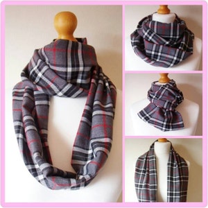 Tartan Scarf. lovely soft Blue, Black & Grey Tartan plaid infinity or straight scarf handmade perfect unisex gift, Wool effect, machine wash image 5