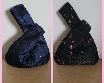 Bolso de nudo japonés plisado / bolso de muñeca Monedero Bolso de noche Lentejuelas azul marino floral negro brillo marrón bordado ligero dama de honor boda