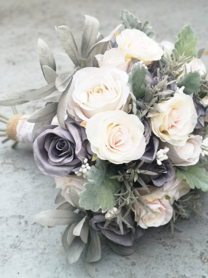 Grey And Peach Wedding Bouquet Grey Bouquet Bridal Bouquet Silk Wedding Flowers Artificial Bouquet Bride Smaids Bouquets - 