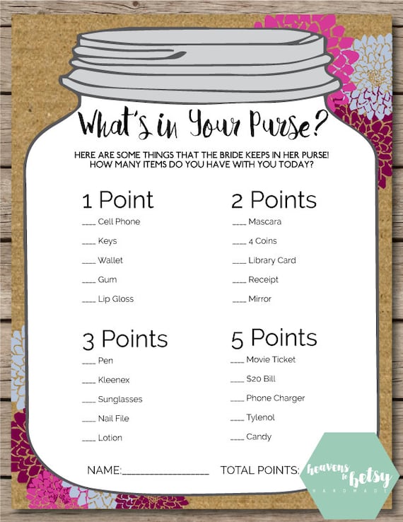 Shocking image throughout bridal shower purse game printable Selective image regarding bridal shower purse game printable