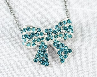 Bow Necklace, Rhinestone Necklace, Bow Jewelry, Ready to Ship, Gifts Under 15, Christmas Gifts, Stocking Stuffer